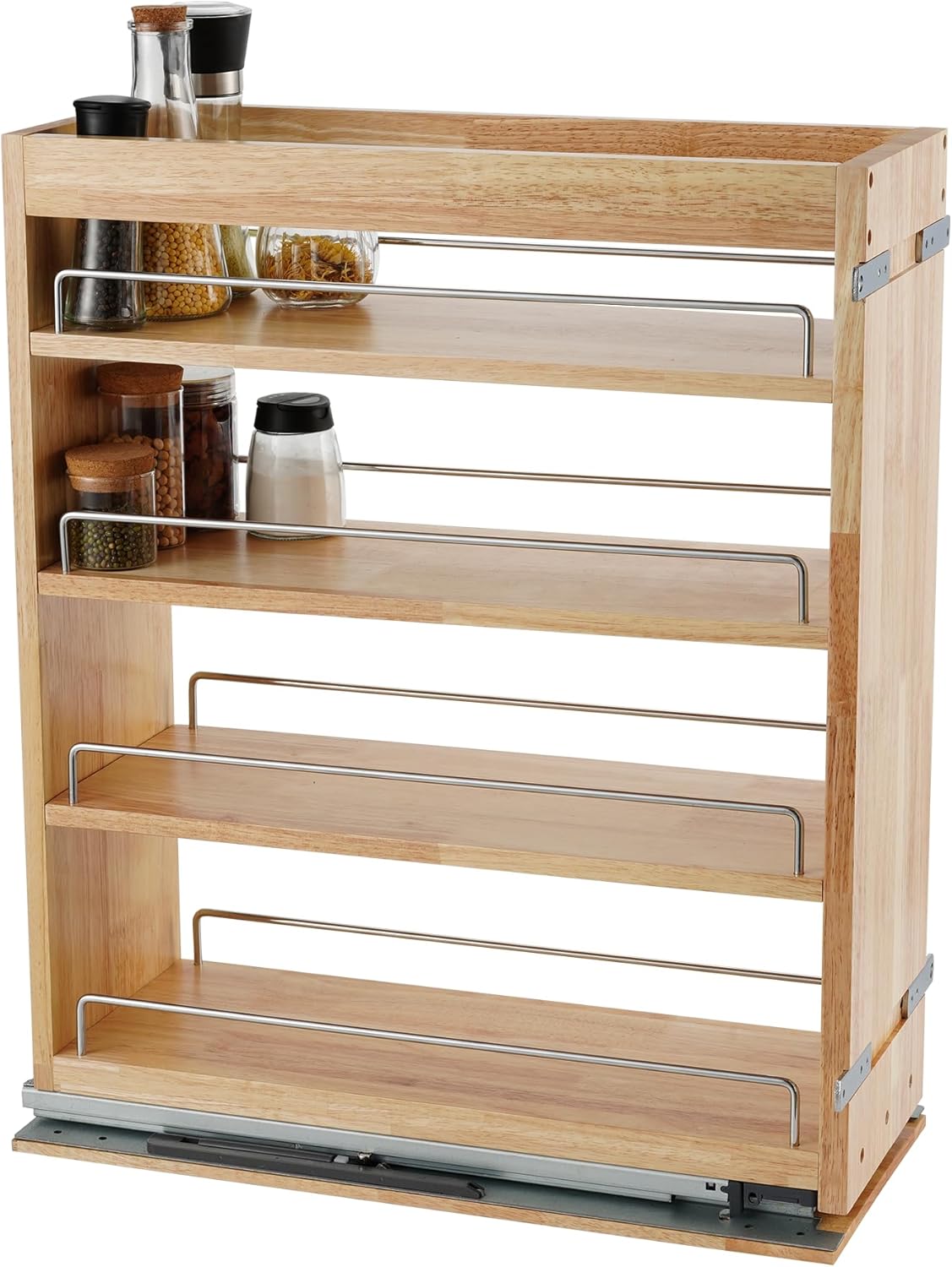 Pull Out Spice Rack Organizer for Cabinet, (5" W x 21.9" D x 25.2" H) Multi-Use Wood Pull Out Cabinet Organizer Slide Out Shelf Cabinet Storage for Kitchen, Pantry Organization