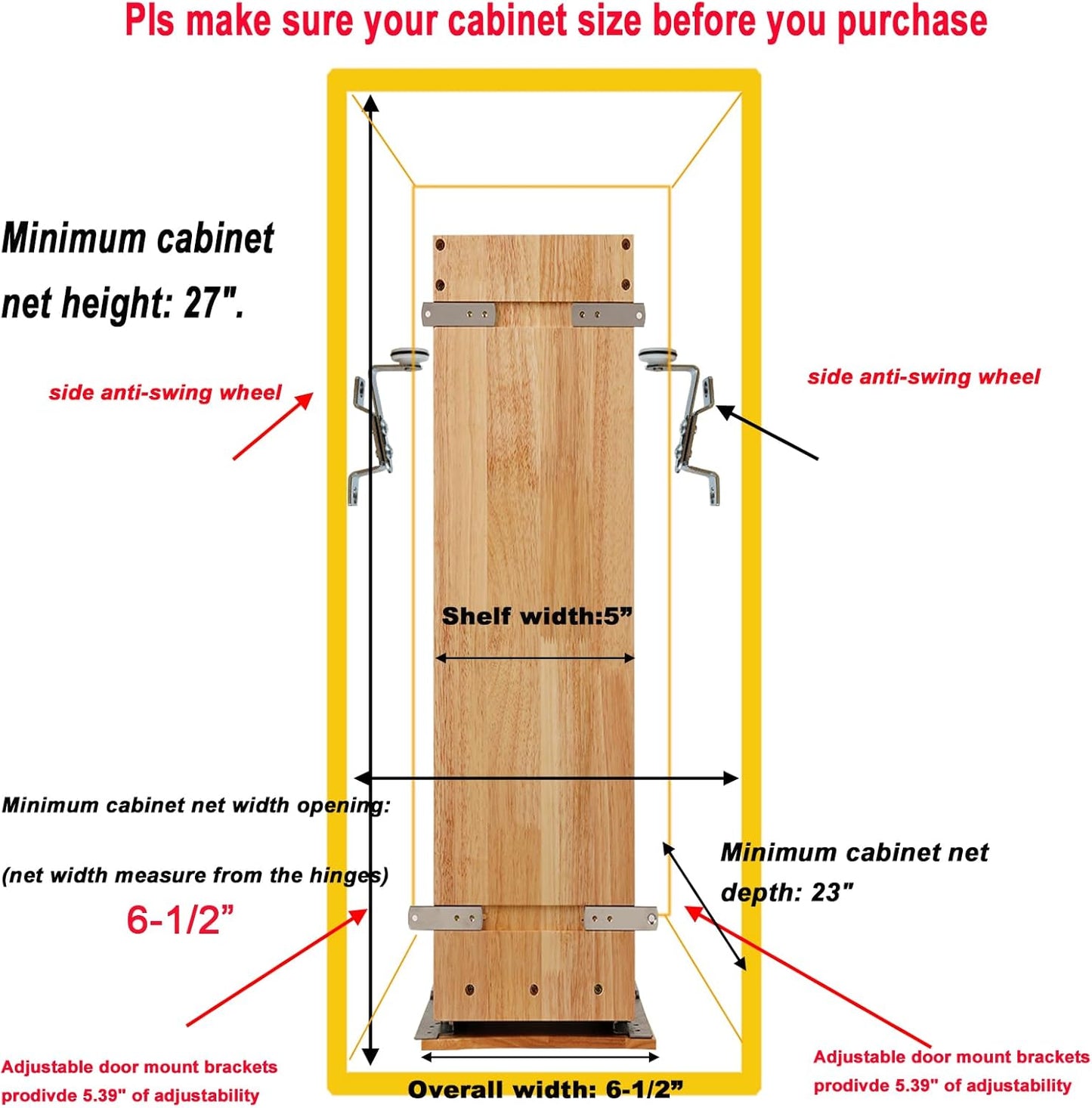 Pull Out Spice Rack Organizer for Cabinet, (5" W x 21.9" D x 25.2" H) Multi-Use Wood Pull Out Cabinet Organizer Slide Out Shelf Cabinet Storage for Kitchen, Pantry Organization