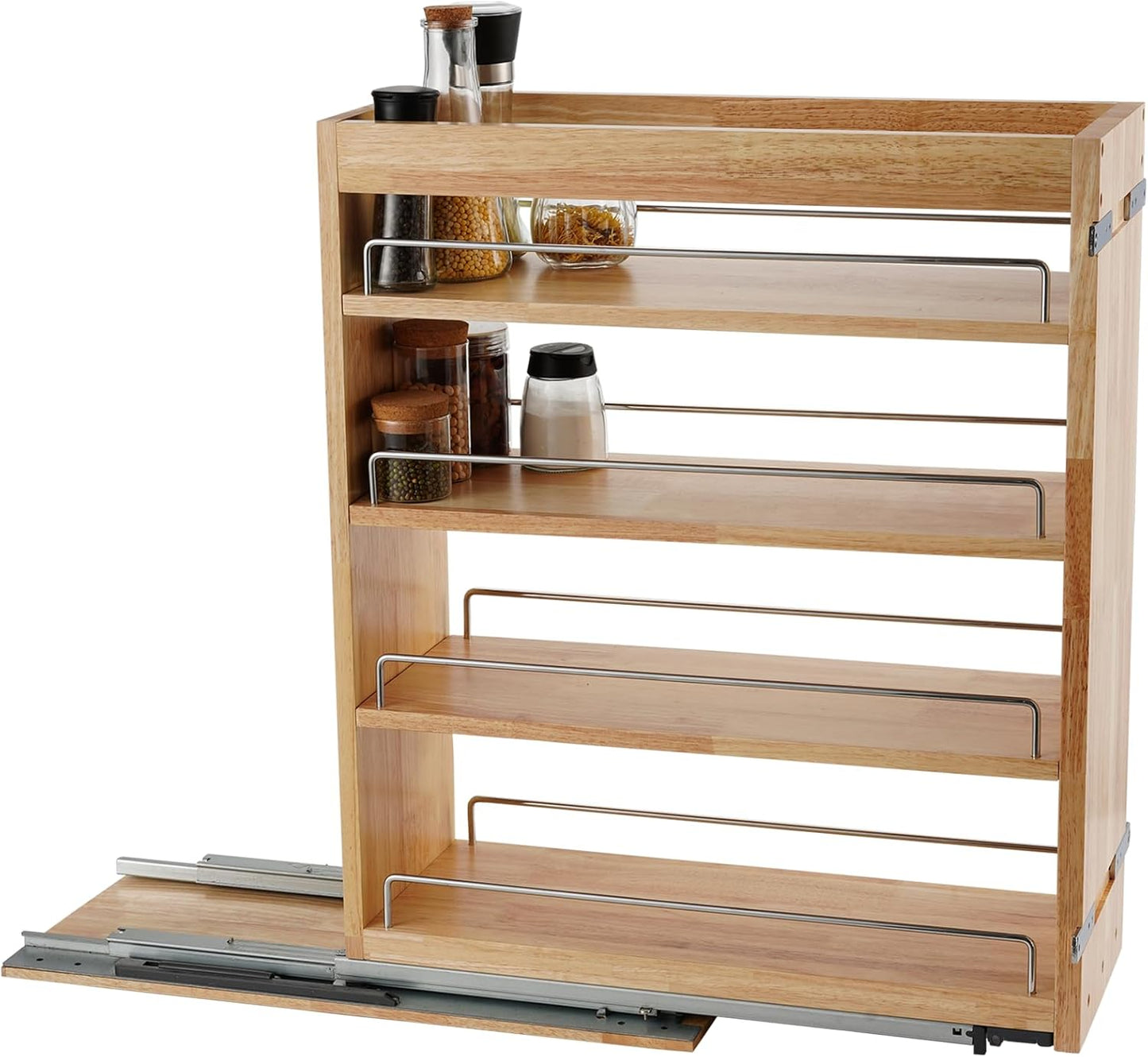 Pull Out Spice Rack Organizer for Cabinet, (5" W x 21.9" D x 25.2" H) Multi-Use Wood Pull Out Cabinet Organizer Slide Out Shelf Cabinet Storage for Kitchen, Pantry Organization