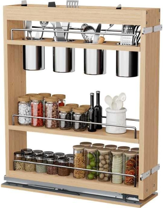 Pull Out Spice Rack Organizer for Cabinet, (5" W x 21.9" D x 25.2" H) Multi-Use Wood Pull Out Cabinet Organizer Slide Out Shelf Cabinet Storage for Kitchen, Pantry Organization