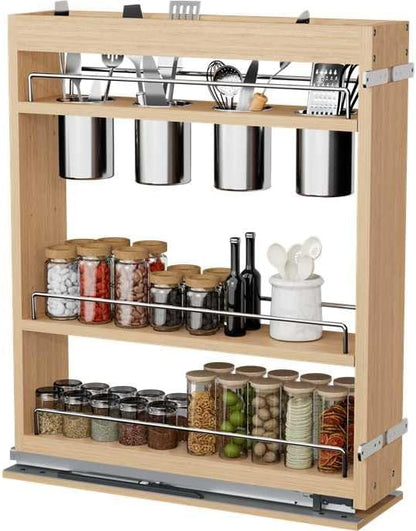 Pull Out Spice Rack Organizer for Cabinet, (5" W x 21.9" D x 25.2" H) Multi-Use Wood Pull Out Cabinet Organizer Slide Out Shelf Cabinet Storage for Kitchen, Pantry Organization