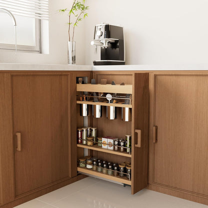 Pull Out Spice Rack Organizer for Cabinet, (5" W x 21.9" D x 25.2" H) Multi-Use Wood Pull Out Cabinet Organizer Slide Out Shelf Cabinet Storage for Kitchen, Pantry Organization