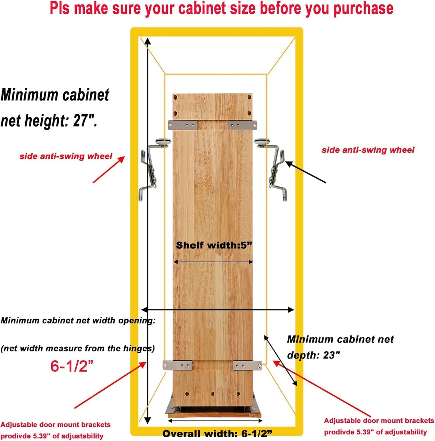 Pull Out Spice Rack Organizer for Cabinet, (5" W x 21.9" D x 25.2" H) Multi-Use Wood Pull Out Cabinet Organizer Slide Out Shelf Cabinet Storage for Kitchen, Pantry Organization