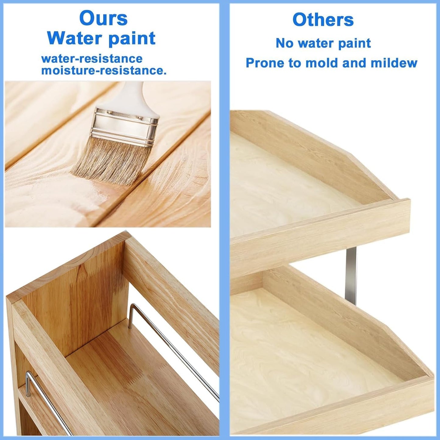 Pull Out Spice Rack Organizer for Cabinet, (5" W x 21.9" D x 25.2" H) Multi-Use Wood Pull Out Cabinet Organizer Slide Out Shelf Cabinet Storage for Kitchen, Pantry Organization