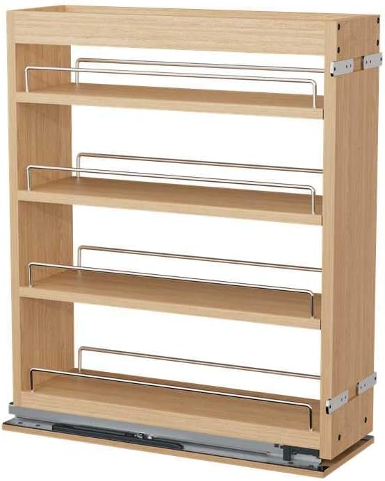 Pull Out Spice Rack Organizer for Cabinet, (5" W x 21.9" D x 25.2" H) Multi-Use Wood Pull Out Cabinet Organizer Slide Out Shelf Cabinet Storage for Kitchen, Pantry Organization