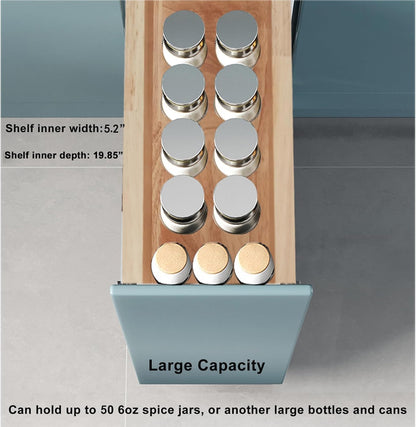 Pull Out Spice Rack Organizer for Cabinet, (5" W x 21.9" D x 25.2" H) Multi-Use Wood Pull Out Cabinet Organizer Slide Out Shelf Cabinet Storage for Kitchen, Pantry Organization