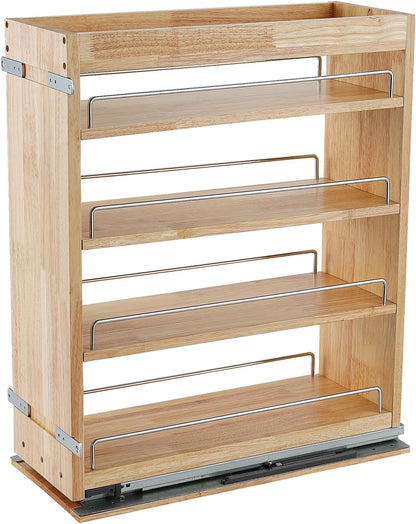 Pull Out Spice Rack Organizer for Cabinet, (5" W x 21.9" D x 25.2" H) Multi-Use Wood Pull Out Cabinet Organizer Slide Out Shelf Cabinet Storage for Kitchen, Pantry Organization