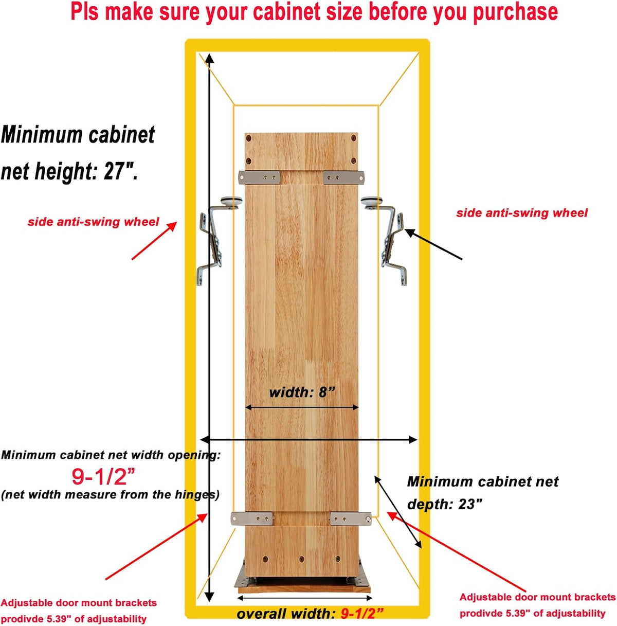 Pull Out Spice Rack Organizer for Cabinet, (5" W x 21.9" D x 25.2" H) Multi-Use Wood Pull Out Cabinet Organizer Slide Out Shelf Cabinet Storage for Kitchen, Pantry Organization