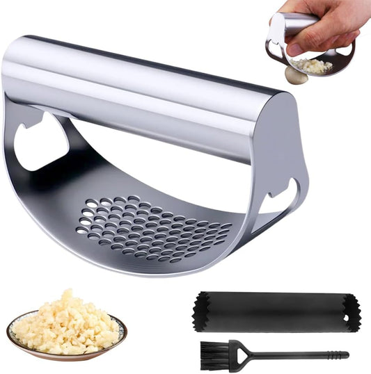 Garlic Press Stainless Steel, 2026 New Garlic Press Rocker Set Kitchen Gadgets Garlic Mincer Garlic Crusher, Heavy Duty Mincer Tool Garlic Chopper Garlic Presser Mincer