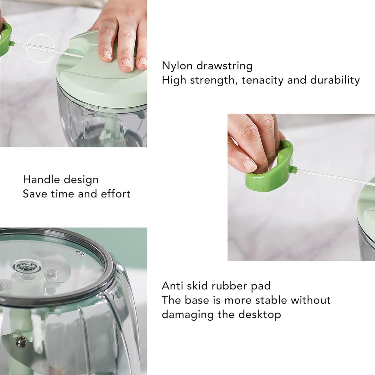Manual Food Processor Vegetable Chopper, Portable Hand Pull String Garlic Mincer Onion Cutter for Veggies, Ginger, Fruits, etc., 900ml, Green