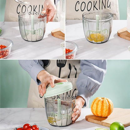 Manual Food Processor Vegetable Chopper, Portable Hand Pull String Garlic Mincer Onion Cutter for Veggies, Ginger, Fruits, etc., 900ml, Green