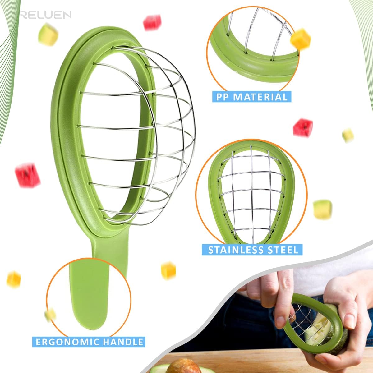 Avocado Cuber Tool, Avocado Dicer, Cutter, Slicer, Ergonomic Handle