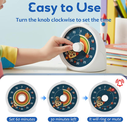 Visual Timer with Pause Button, Time Management Tool, Design for Home, Office and Gift, Rocket