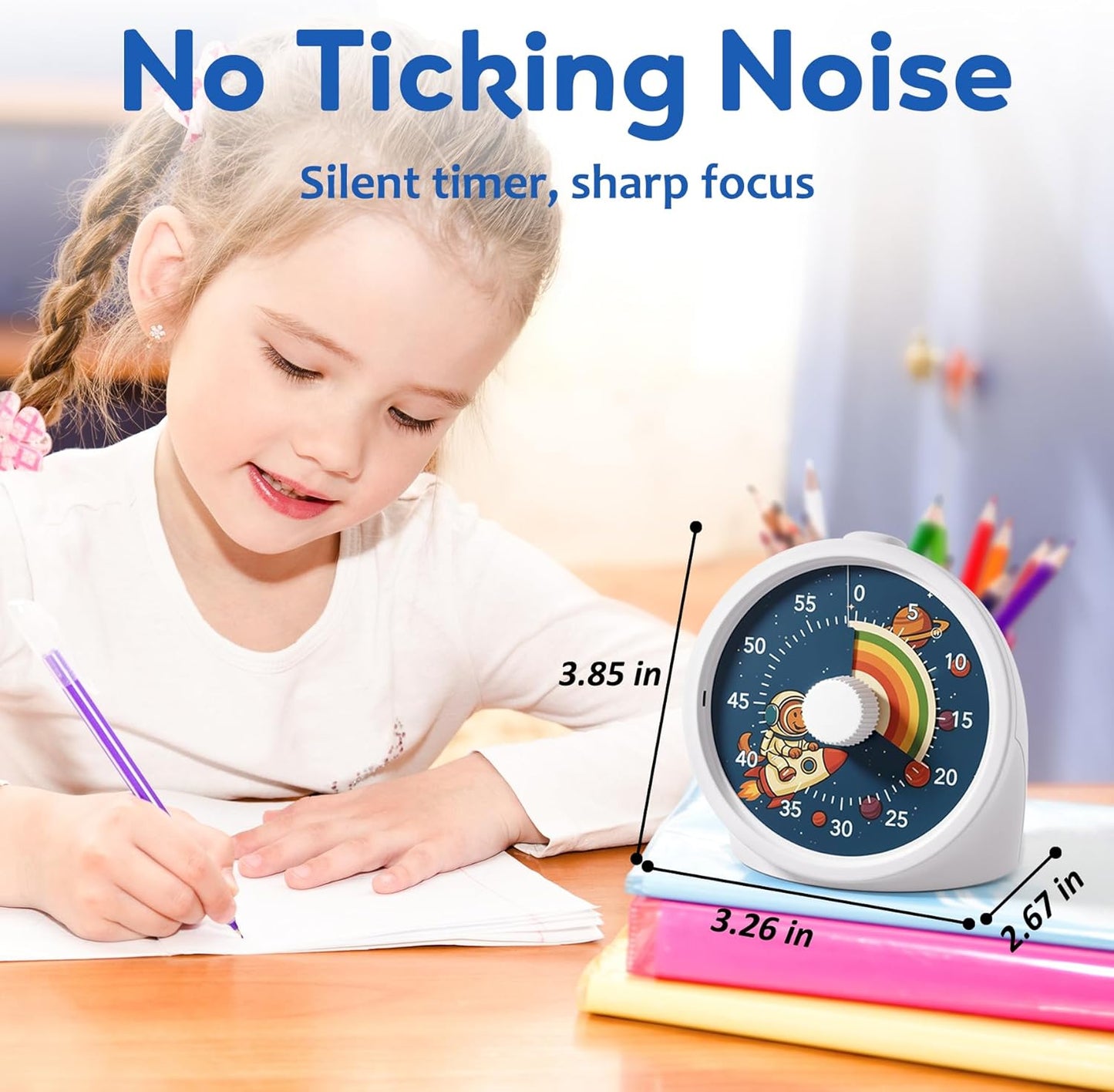 Visual Timer with Pause Button, Time Management Tool, Design for Home, Office and Gift, Rocket