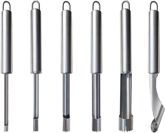 Fruit and Vegetable Corer Tool, Multi-Function Stainless Corer and Pitter Remover Set for Apple, Pear, Cherry, Jujube, Red Dates, Berry, Chili, Jalapeno Pepper, Tomato, potato - 6 Pieces