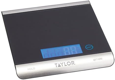 Pro Ultra High Capacity Digital Kitchen Food Scales, Compact Professional Standard with Precision Accuracy and Tare Feature, Black Glass And Stainless Steel, Weighs 15 kg Capacity