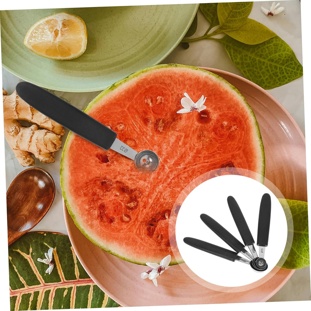 4-Piece Stainless Steel Melon Baller Set Ice Cream Scoops Heavy Duty Fruit Scooper for Home Kitchen Dining