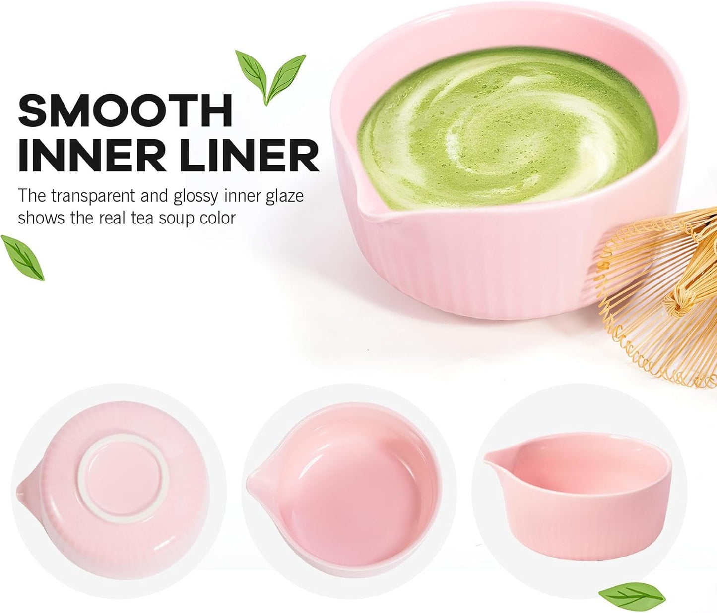 Pink Traditional Matcha Whisk Set, 5 Pcs Japanese Matcha Kit with Chawan Ceramic Bowl with Spout, Chasen Bamboo Whisk and Holder, Scoop, Sifter - Matcha Set Kit Gift for Ceremony Matcha Lattes Lover