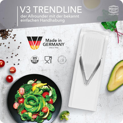 V3 TrendLine Mandoline Starter Set (6 pcs.) • Vegetable Slicer (V-Slicer) + Safety Guard + Inserts + Collection Tray + Multibox • Kitchen Slicer Set (White)