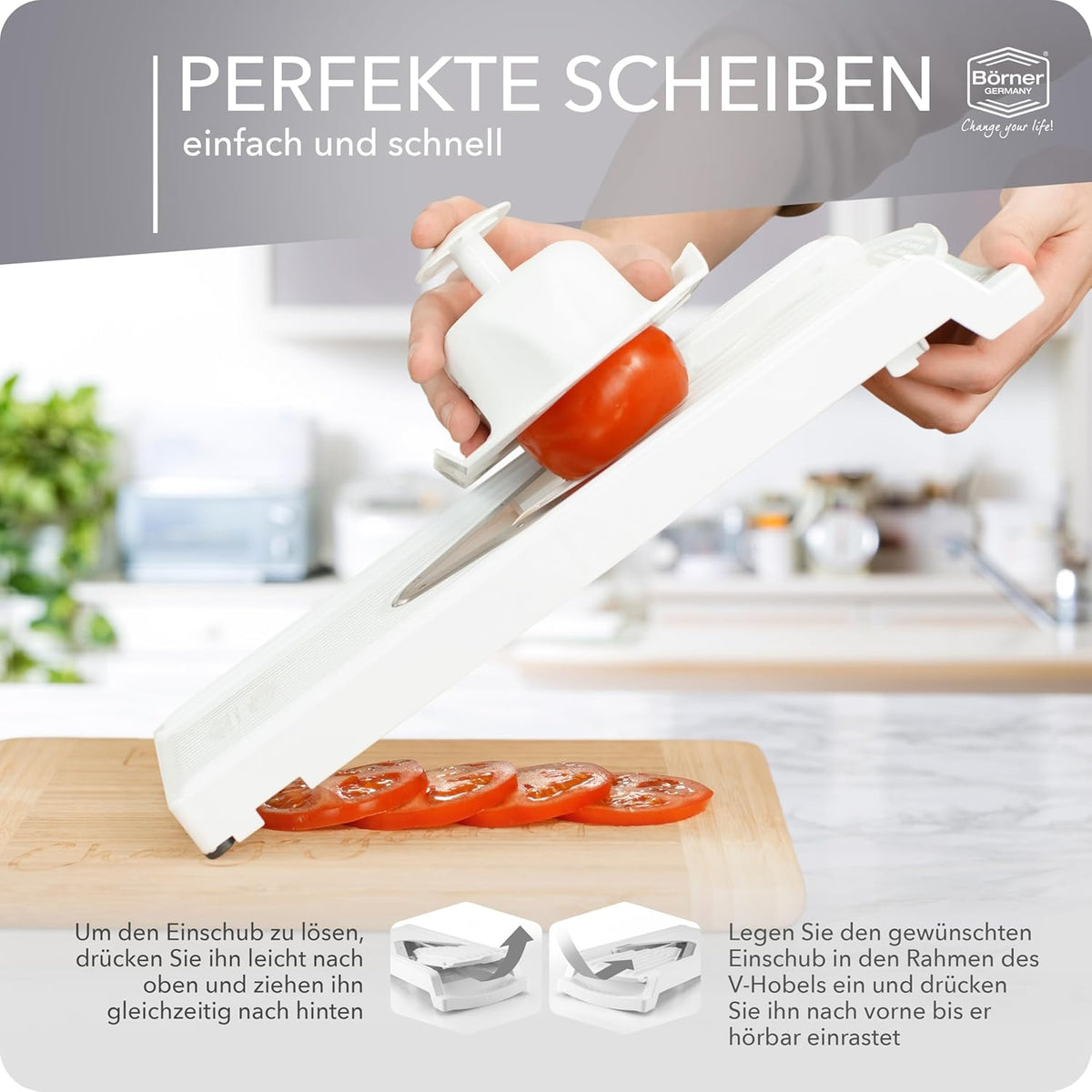 V3 TrendLine Mandoline Starter Set (6 pcs.) • Vegetable Slicer (V-Slicer) + Safety Guard + Inserts + Collection Tray + Multibox • Kitchen Slicer Set (White)