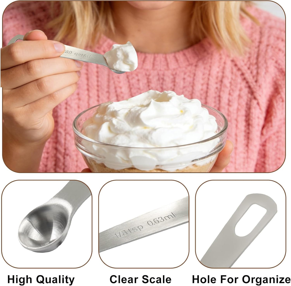 2Pcs Stainless Steel Measuring Spoons, 2/3 Tbsp | 2 Tsp | 10 mL