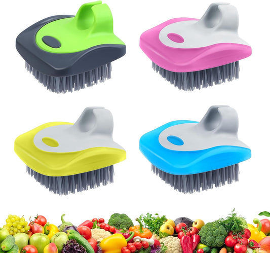 4 Pieces Vegetable Brush Potato Scrubber Brush Silicone Hard and Soft Side Fruit Cleaning Tools for Delicate or Tough-Skinned Vegetables