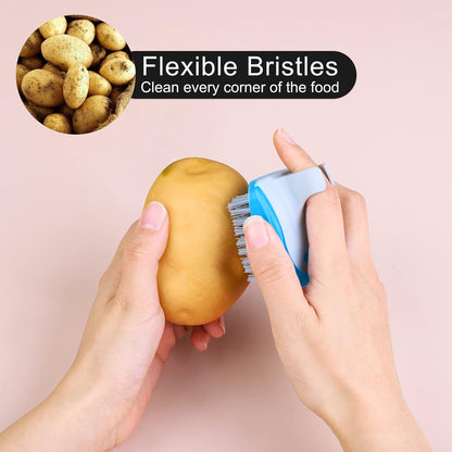 4 Pieces Vegetable Brush Potato Scrubber Brush Silicone Hard and Soft Side Fruit Cleaning Tools for Delicate or Tough-Skinned Vegetables
