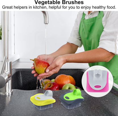4 Pieces Vegetable Brush Potato Scrubber Brush Silicone Hard and Soft Side Fruit Cleaning Tools for Delicate or Tough-Skinned Vegetables