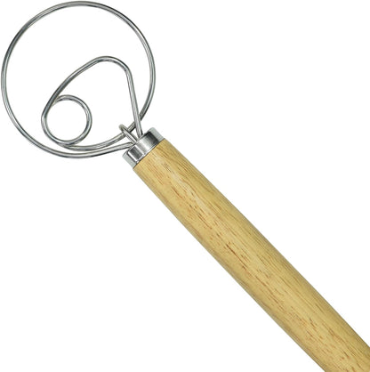 R&M Dough Whisk – 13" Stainless Steel Bread Mixer with Rubber Wood Handle – Hand Dough Blender for Sourdough, Pizza Dough, Pastries & Thick Batters
