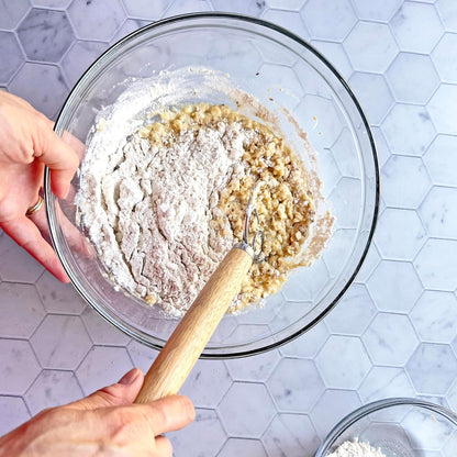 R&M Dough Whisk – 13" Stainless Steel Bread Mixer with Rubber Wood Handle – Hand Dough Blender for Sourdough, Pizza Dough, Pastries & Thick Batters