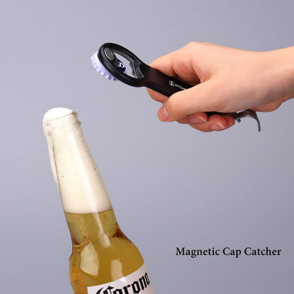 Magnetic Bottle and Can Opener for Refrigerator, Stainless Steel Manual Can Punch Opener for Liquid with Cap Catcher, Stick to Fridge for Easy Storage, Can Tapper Church Key with Magnet
