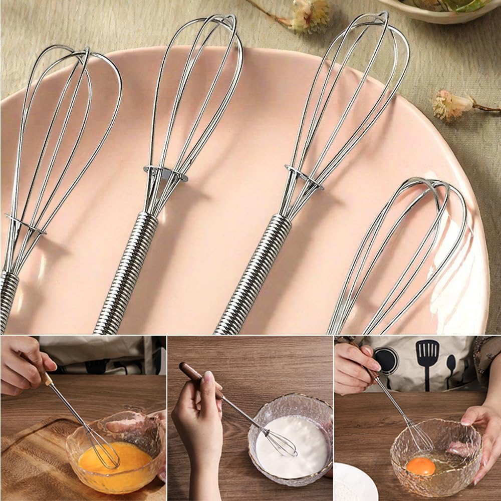 Stainless Steel Mini Whisk Set of 2, Small Wire Hand Whisks, Kitchen Cookware for Cooking, Whisking, Blending, Beating, 5/7/8/10 inch