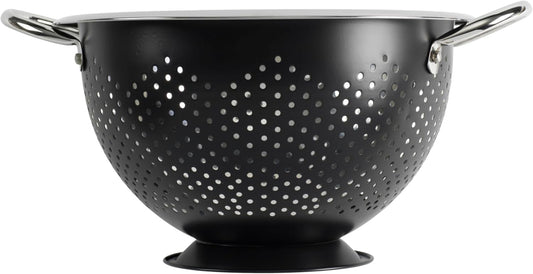 Colander Premium Stainless Steel Construction with Handles and Elevated Pedestal Foot, 5-Quart, Black