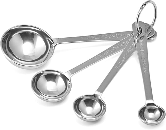 Stainless Steel Measuring Spoons, Engraved Labels - Silver, Set of 4 | Accurate Portion Sizes, 1/4 Tsp, 1/2 Tsp, 1 Tsp & 1 Tbsp for Precise Cooking & Baking, Easy Storage, Dishwasher Safe