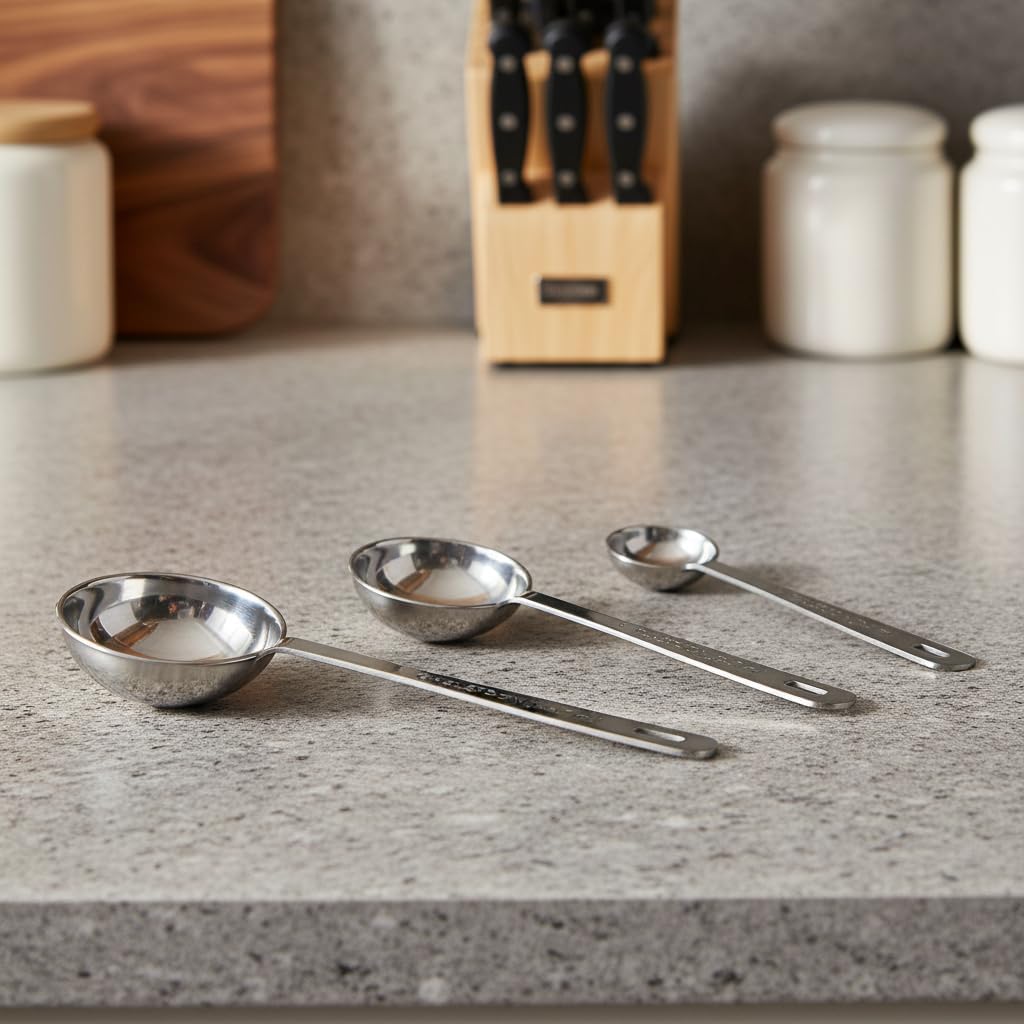 Stainless Steel Measuring Spoons, Engraved Labels - Silver, Set of 4 | Accurate Portion Sizes, 1/4 Tsp, 1/2 Tsp, 1 Tsp & 1 Tbsp for Precise Cooking & Baking, Easy Storage, Dishwasher Safe