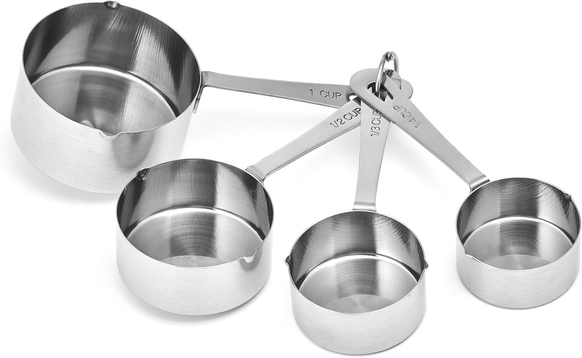 Stainless Steel Measuring Spoons, Engraved Labels - Silver, Set of 4 | Accurate Portion Sizes, 1/4 Tsp, 1/2 Tsp, 1 Tsp & 1 Tbsp for Precise Cooking & Baking, Easy Storage, Dishwasher Safe