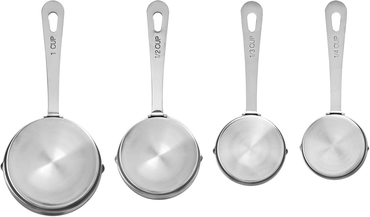 Stainless Steel Measuring Spoons, Engraved Labels - Silver, Set of 4 | Accurate Portion Sizes, 1/4 Tsp, 1/2 Tsp, 1 Tsp & 1 Tbsp for Precise Cooking & Baking, Easy Storage, Dishwasher Safe