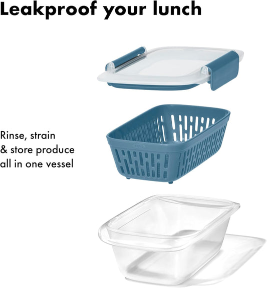 Good Grips Prep and Go Container With Colander - Ocean Blue