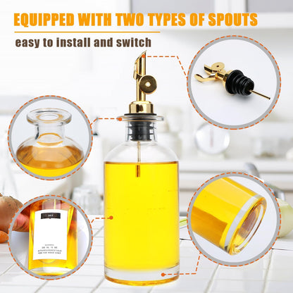 2Pcs 12oz Olive Oil Dispenser Bottle, Oil Dispenser for Kitchen | Glass Cooking Oil Dispenser, Vinegar Cruet Bottle with Pourers, Oil and Vinegar Dispenser Set with Pourers, Corks, Caps