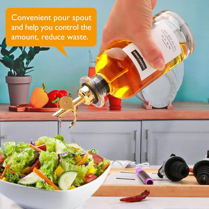 2Pcs 12oz Olive Oil Dispenser Bottle, Oil Dispenser for Kitchen | Glass Cooking Oil Dispenser, Vinegar Cruet Bottle with Pourers, Oil and Vinegar Dispenser Set with Pourers, Corks, Caps