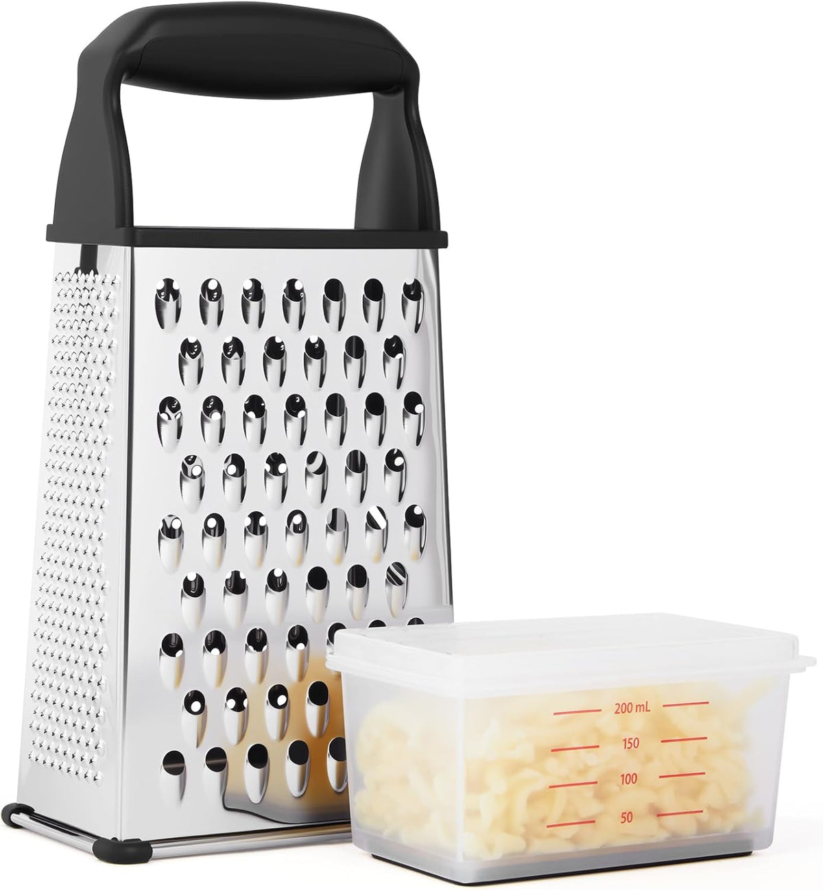 Professional Box Cheese Grater with Container & Handle | Durable Stainless Steel Cheese Shredder for Kitchen, Multi-Sided Food Chopper for Kitchen Use – Black