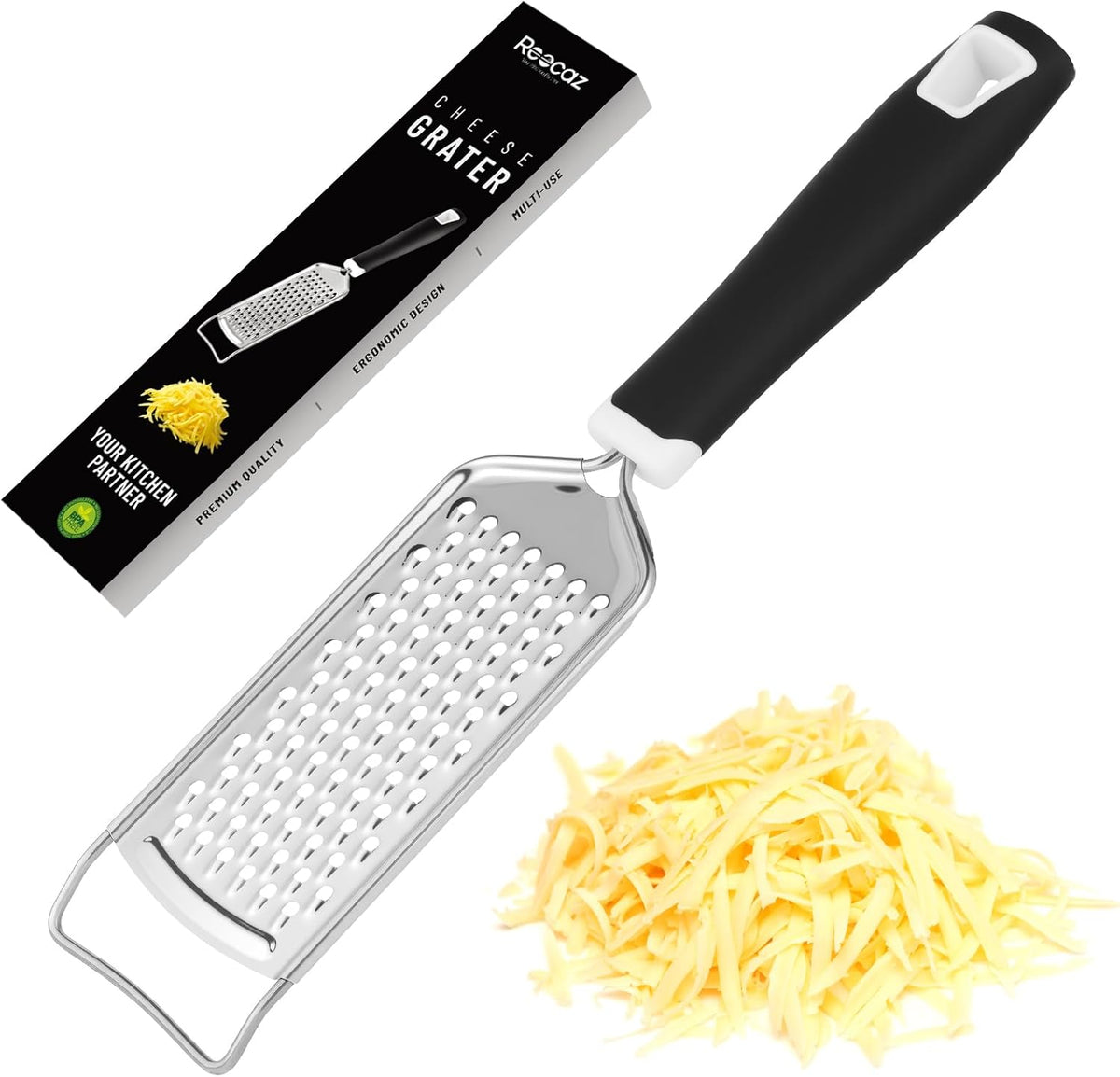 Professional Box Cheese Grater with Container & Handle | Durable Stainless Steel Cheese Shredder for Kitchen, Multi-Sided Food Chopper for Kitchen Use – Black