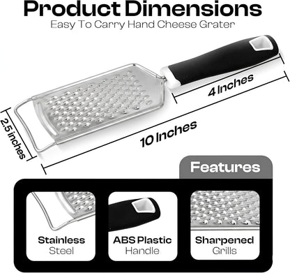 Professional Box Cheese Grater with Container & Handle | Durable Stainless Steel Cheese Shredder for Kitchen, Multi-Sided Food Chopper for Kitchen Use – Black