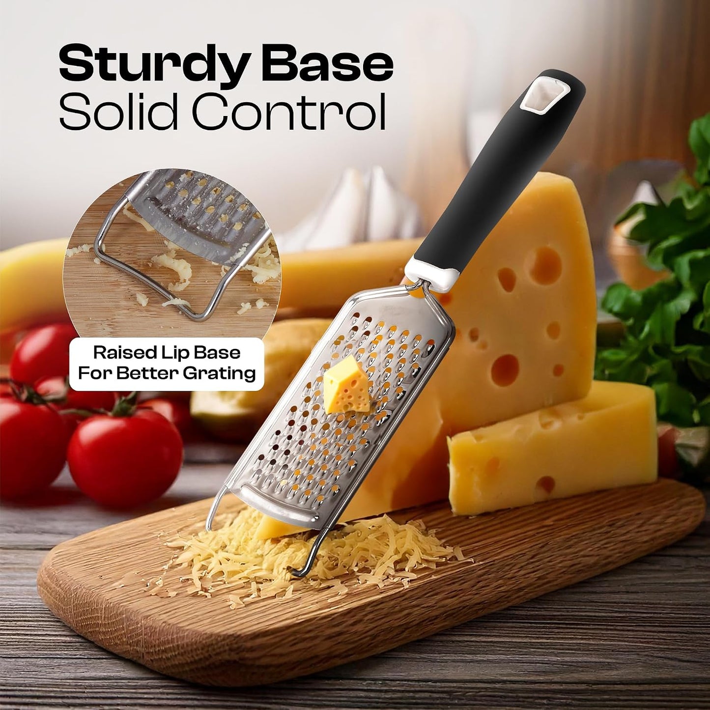 Professional Box Cheese Grater with Container & Handle | Durable Stainless Steel Cheese Shredder for Kitchen, Multi-Sided Food Chopper for Kitchen Use – Black