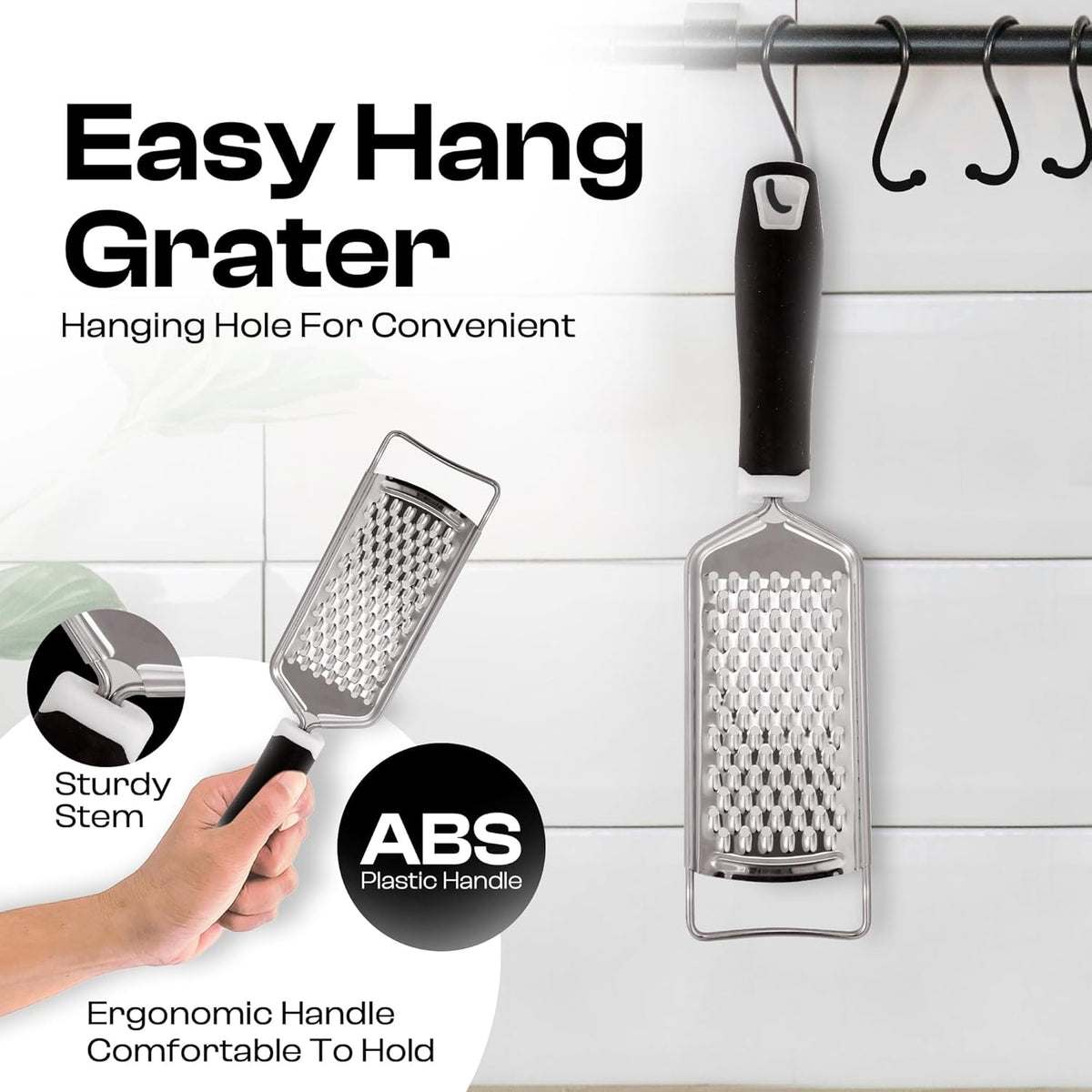 Professional Box Cheese Grater with Container & Handle | Durable Stainless Steel Cheese Shredder for Kitchen, Multi-Sided Food Chopper for Kitchen Use – Black