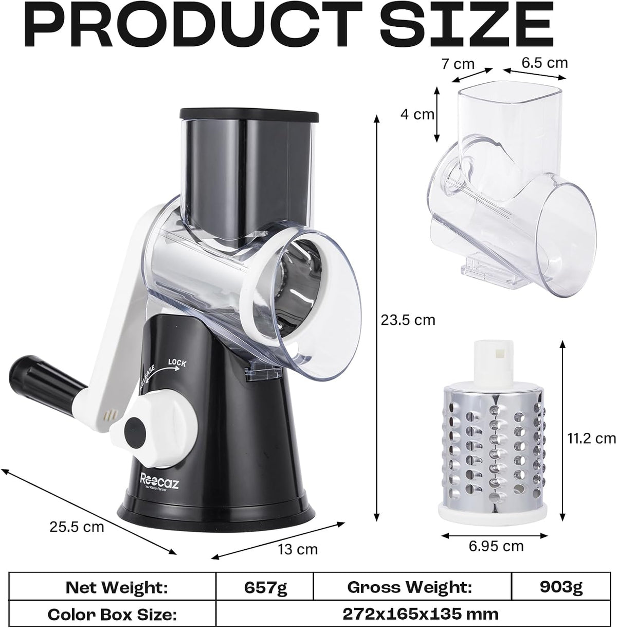 Professional Box Cheese Grater with Container & Handle | Durable Stainless Steel Cheese Shredder for Kitchen, Multi-Sided Food Chopper for Kitchen Use – Black