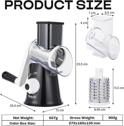 Professional Box Cheese Grater with Container & Handle | Durable Stainless Steel Cheese Shredder for Kitchen, Multi-Sided Food Chopper for Kitchen Use – Black