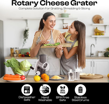 Professional Box Cheese Grater with Container & Handle | Durable Stainless Steel Cheese Shredder for Kitchen, Multi-Sided Food Chopper for Kitchen Use – Black