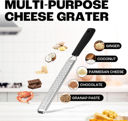 Professional Box Cheese Grater with Container & Handle | Durable Stainless Steel Cheese Shredder for Kitchen, Multi-Sided Food Chopper for Kitchen Use – Black