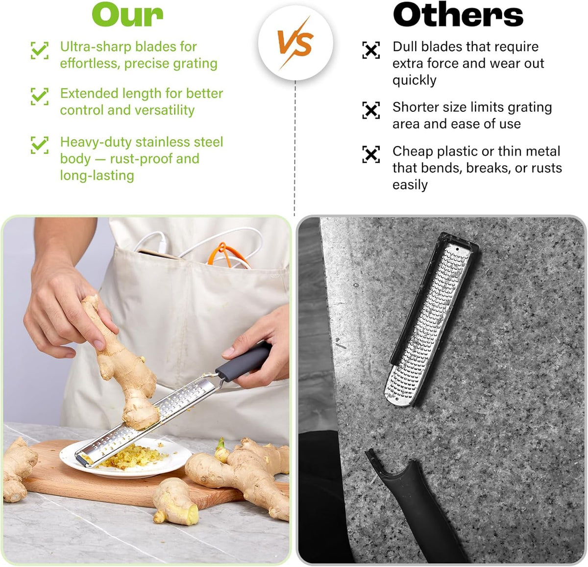 Professional Box Cheese Grater with Container & Handle | Durable Stainless Steel Cheese Shredder for Kitchen, Multi-Sided Food Chopper for Kitchen Use – Black
